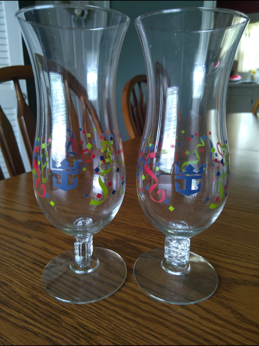 Royal Caribbean Glass Hurricane Drinkware with Multicolor Confetti Design Y2K